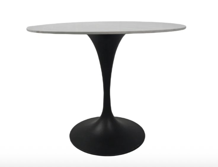 White Round Marble Dining Table Black Leg - 90cm - The Outlet Home