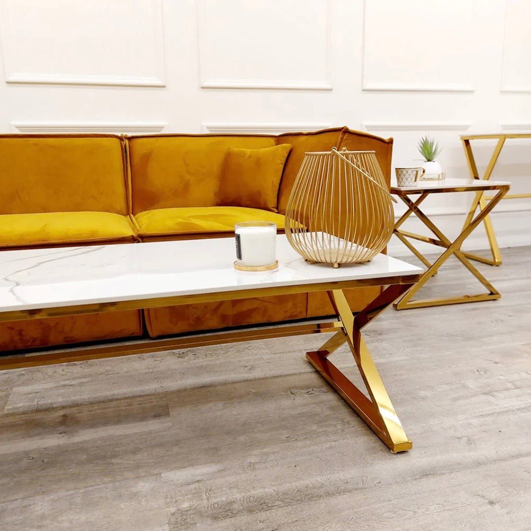 Zion Gold Coffee Table with Polar White Sintered Top - The Outlet Home