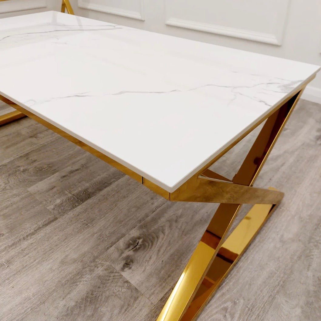 Zion Gold Coffee Table with Polar White Sintered Top - The Outlet Home